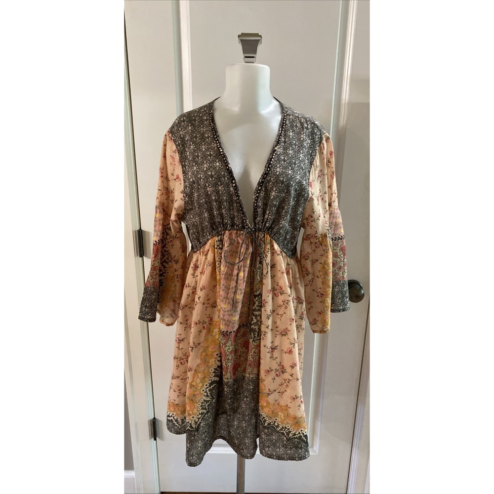 Natural Life Dress Tunic Top Floral Size XL Boho Festival Deep V-Neck